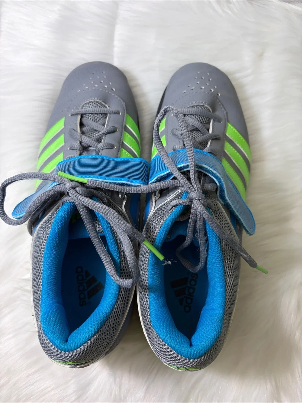Adidas Powerlift 2.0 Gray Neon Green Blue Athletic Sneakers